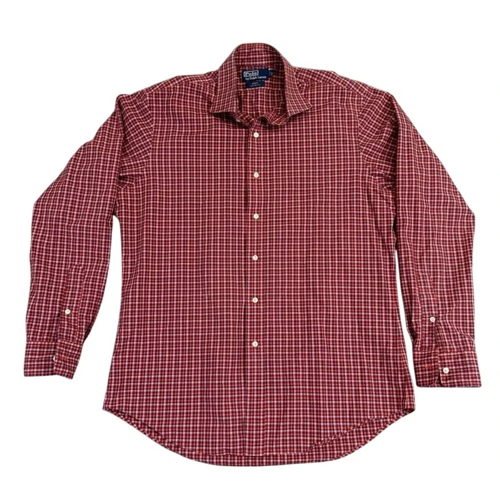 Polo Ralph Lauren Mens Regent Custom Fit Red Plaid Check Button Down Shirt Large